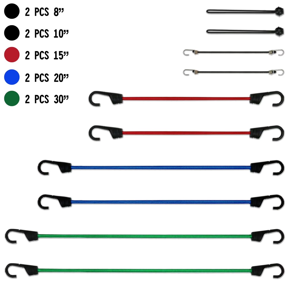 Camping Rope - 10 Pcs Bungee Cord Set with
