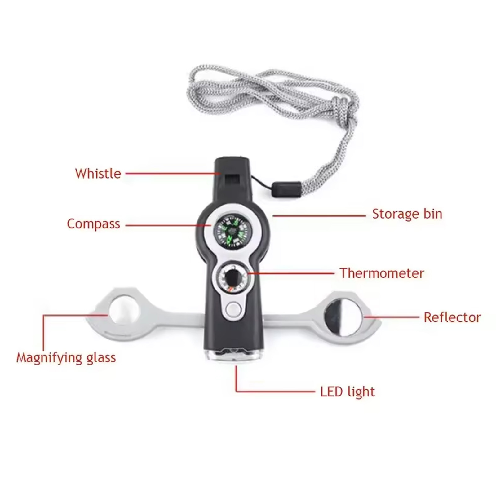 7-in-1 Survival Whistle with L - Outdoor Camping Adventure Lamp avaliação e preço