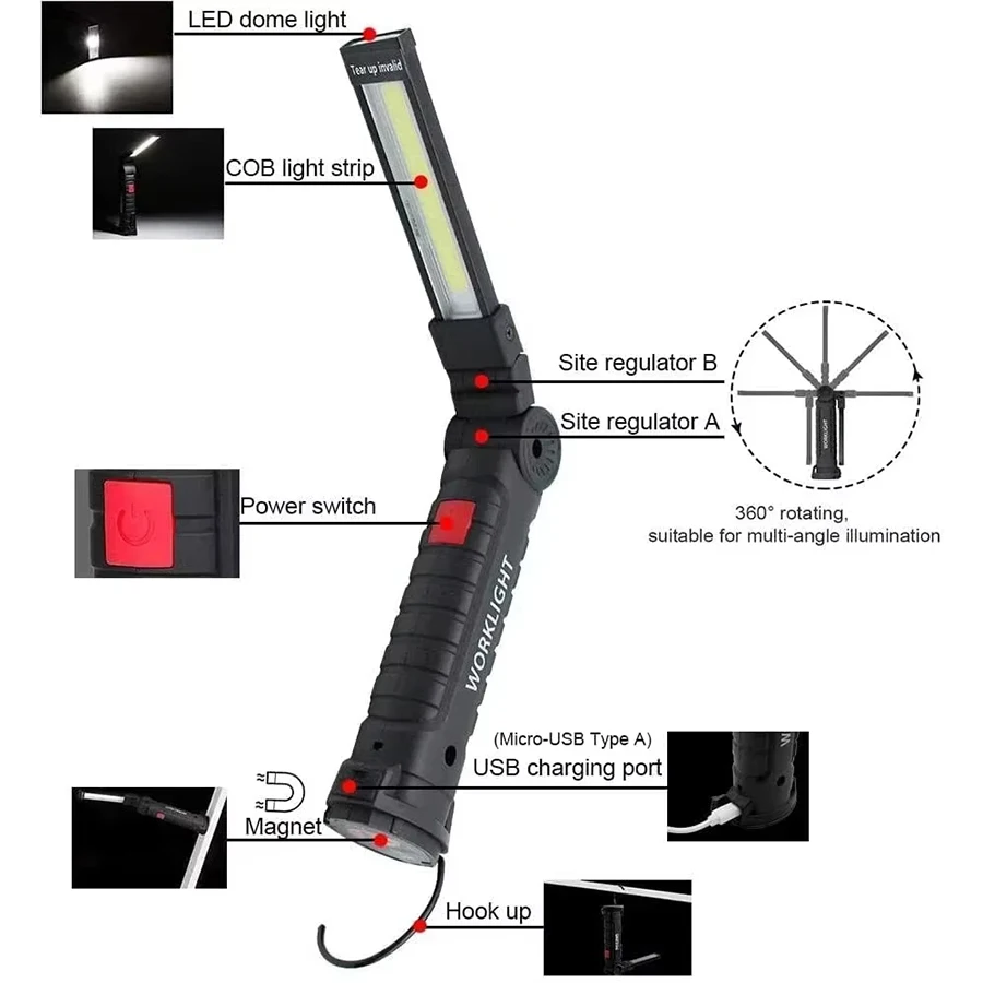 New Portable COB LED Flashligh - Outdoor Camping Adventure Lamp avaliação e preço