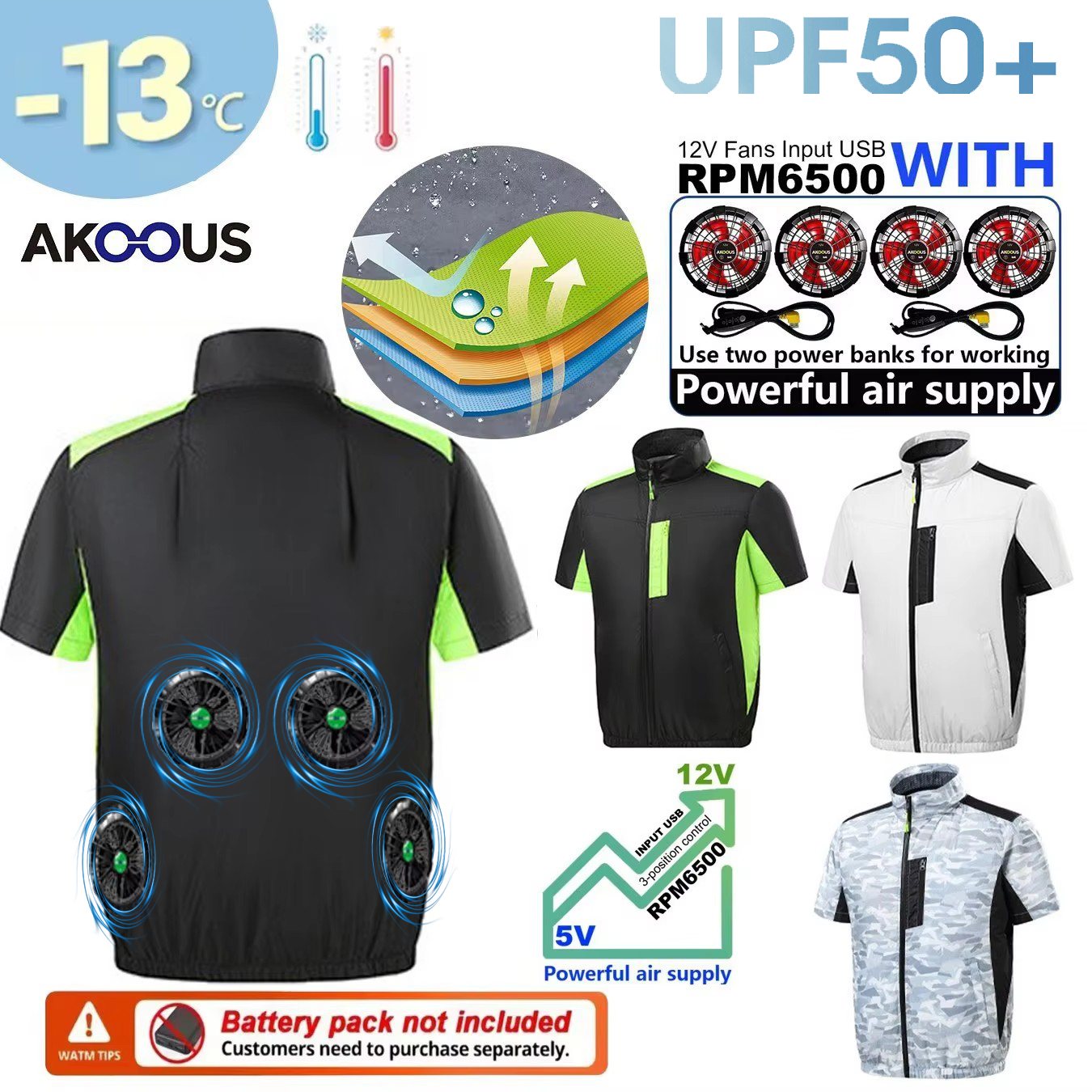12V 5V USB Cooling 4 Fans Vest - Outdoor Camping Air Conditioner avaliação e preço