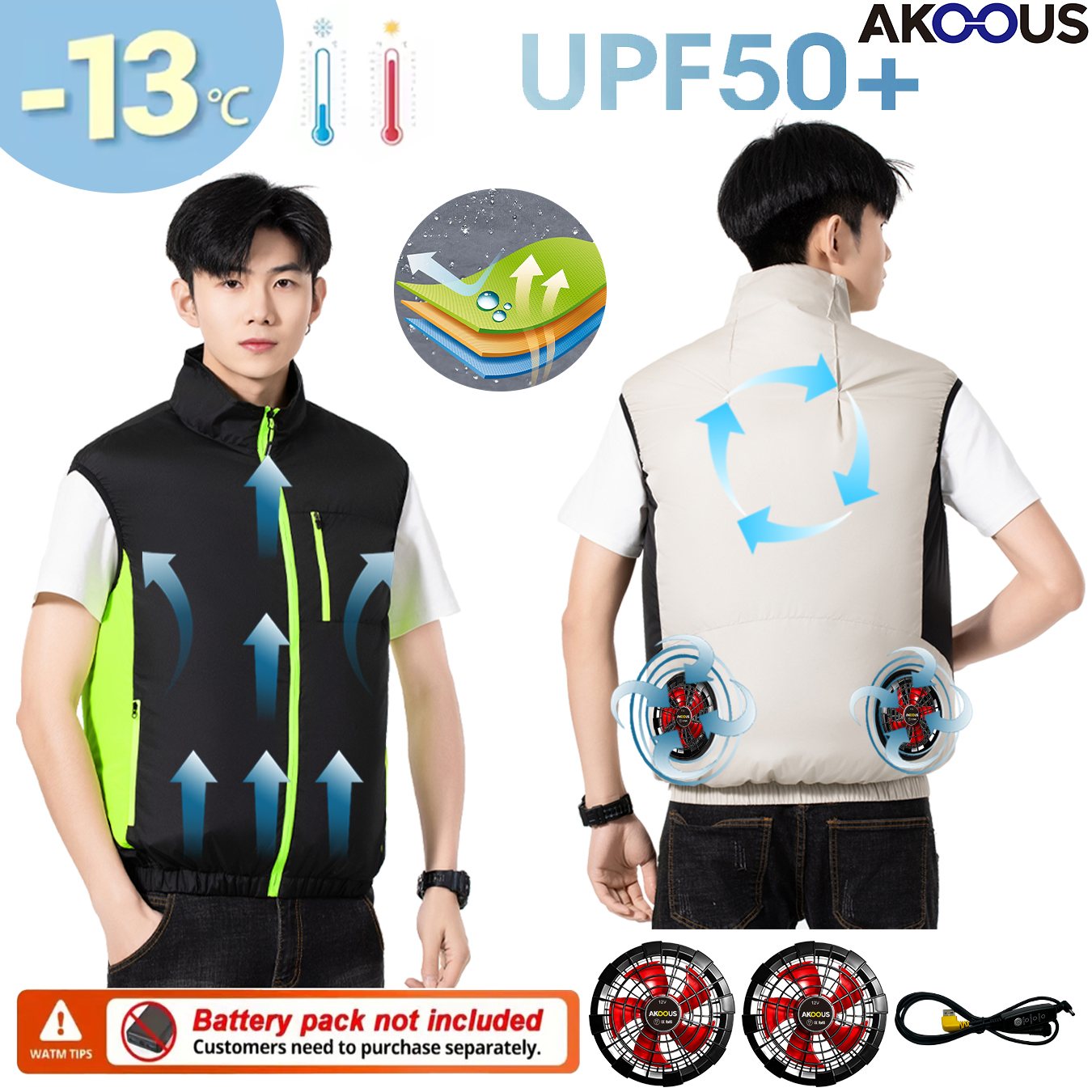 12V 5V USB Cooling 4 Fans Vest - Outdoor Camping Air Conditioner avaliação e preço
