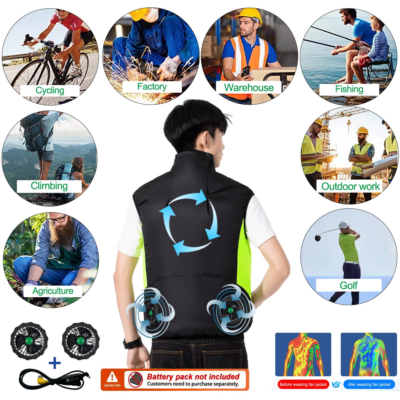 12V 5V USB Cooling 4 Fans Vest - Outdoor Camping Air Conditioner avaliação e preço
