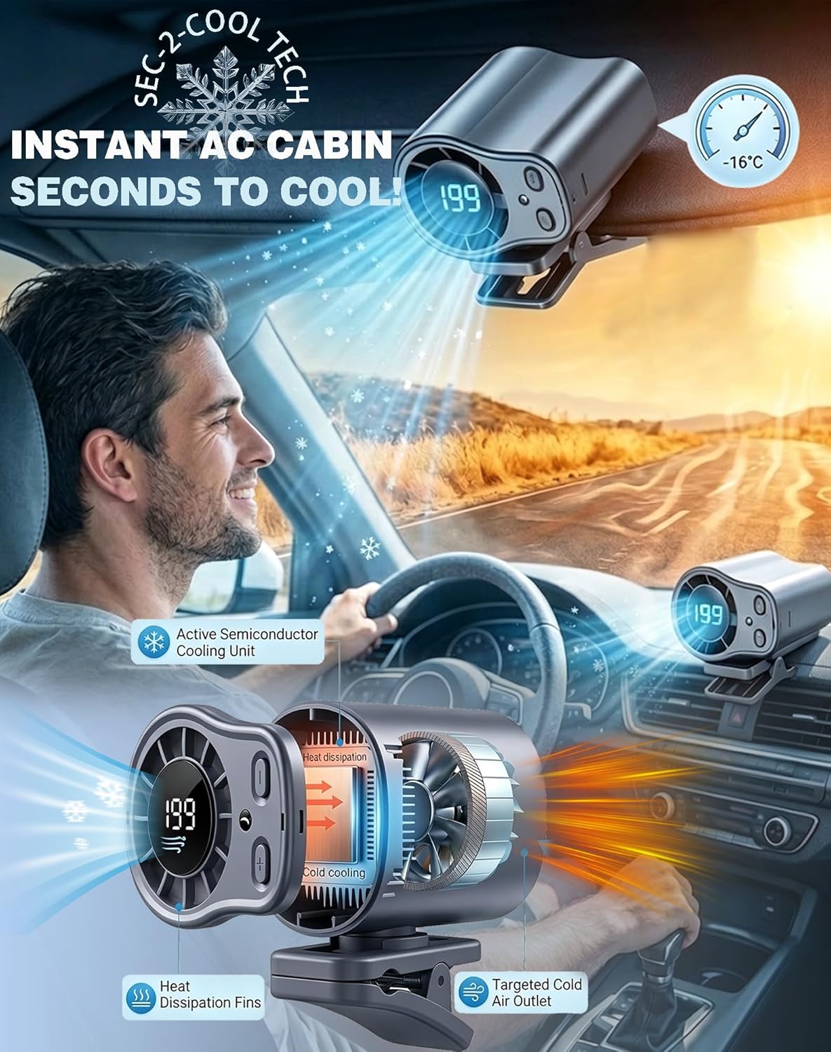 USB Rechargeable Car Clip on A - Outdoor Camping Air Conditioner avaliação e preço