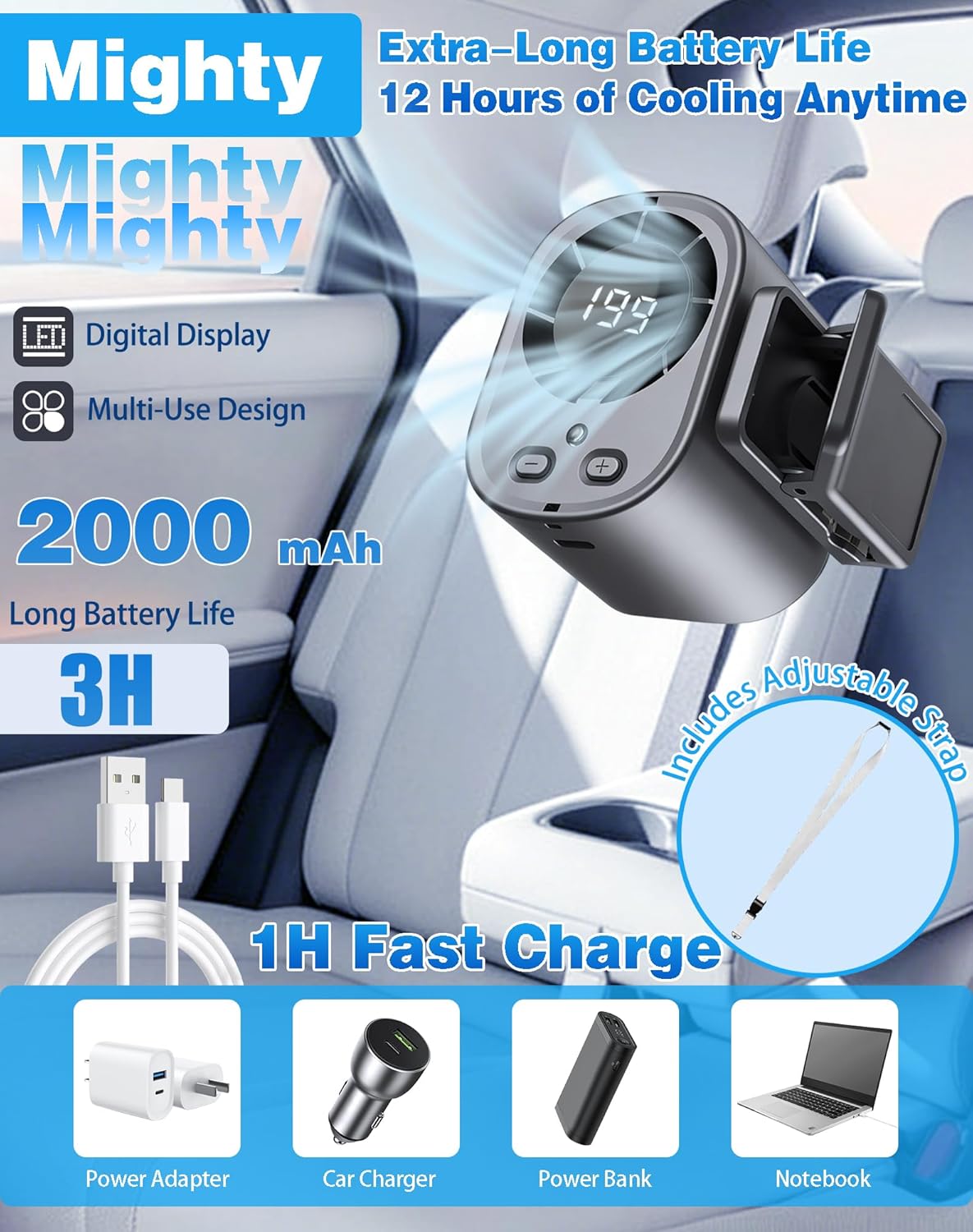 USB Rechargeable Car Clip on A - Outdoor Camping Air Conditioner avaliação e preço